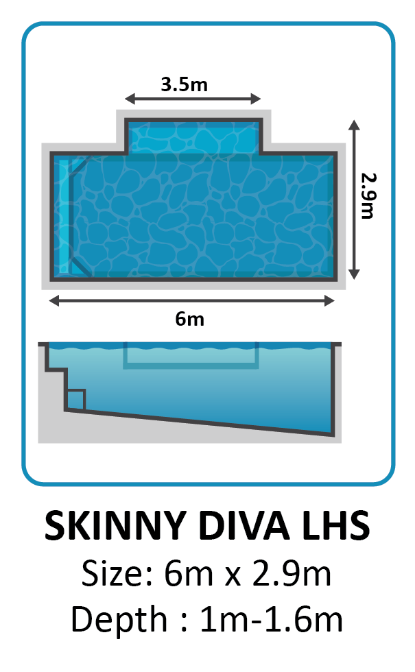 Skinny Diva LHS fibreglass pool shape