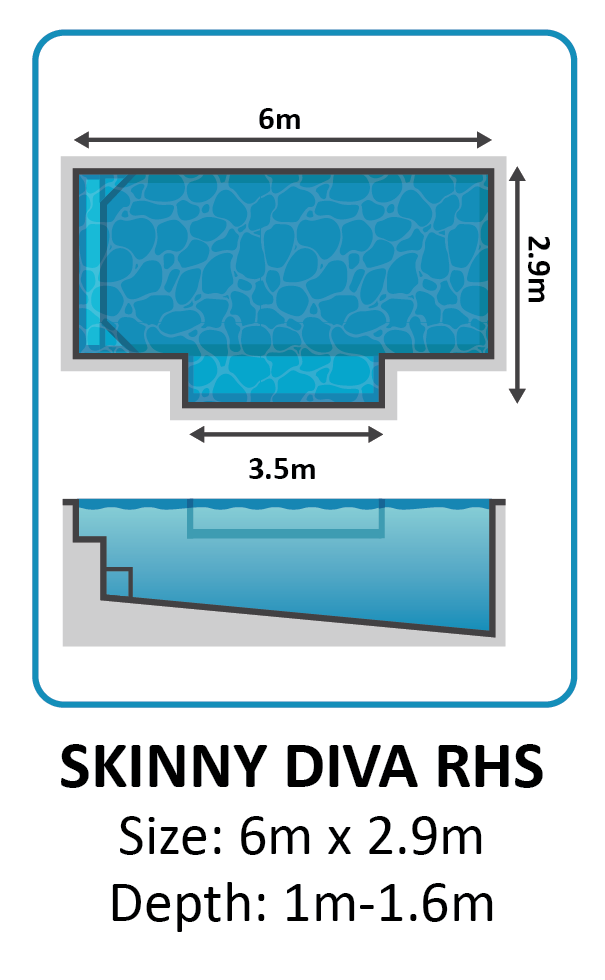Skinny Diva RHS fibreglass pool shape